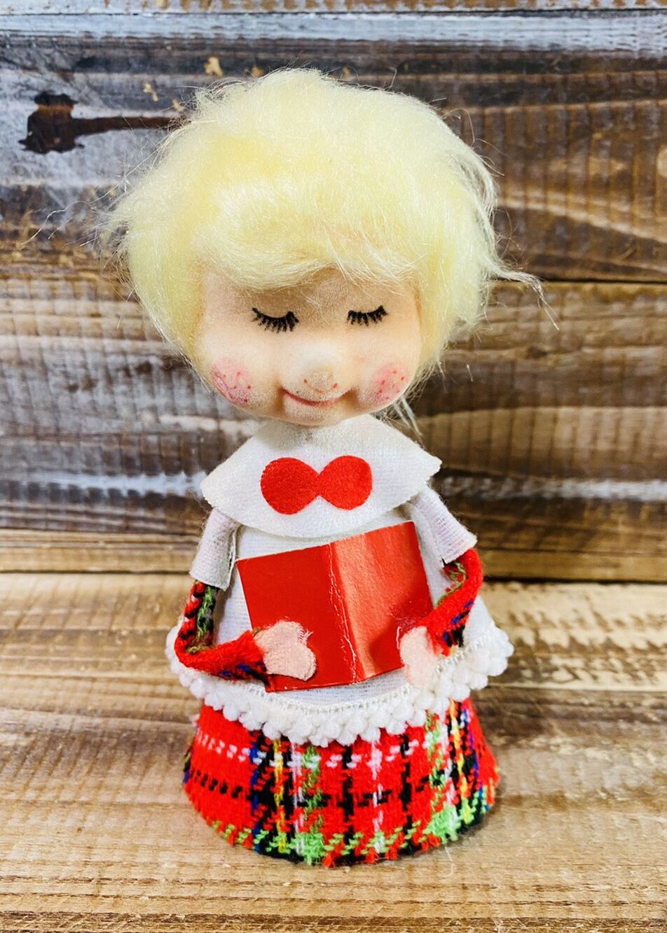 Vintage Mid Century Tartan Plaid Choir Boy Christmas Tree Topper 6.75" Japan